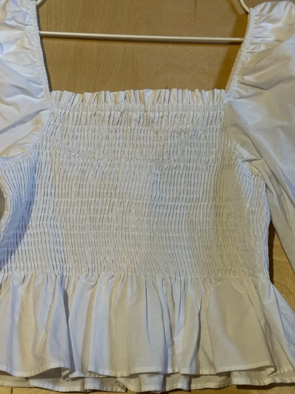 Zara White Smocked Puff Sleeves Cropped 100% Cotton Top Size M